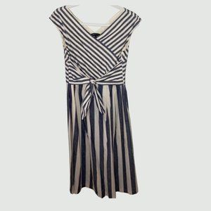 Lafayette 148 New York Blue Striped V-Neck Dress - Medium